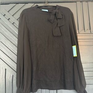 CeCe Black Bow-Neck Long Sleeve Pullover